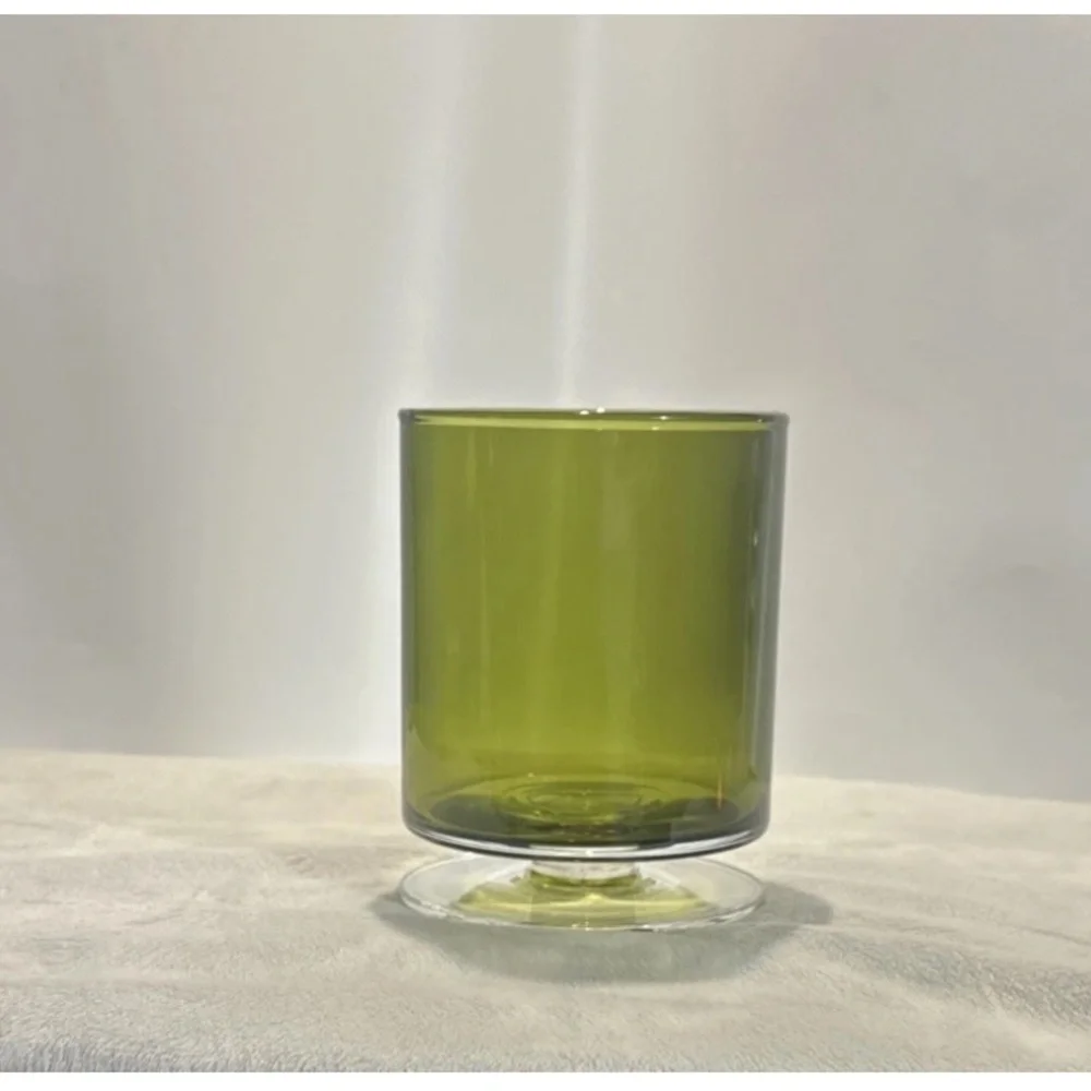 Crate&Barrel London Mini Hurricane Candle Holder Olive Green Glass Pedestal 5.5T - Picture 8 of 13